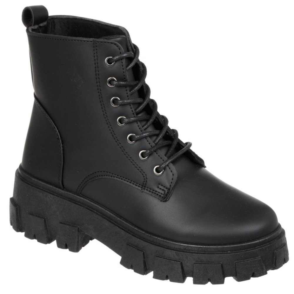 Black Chunky Lace-Up Ankle Boots